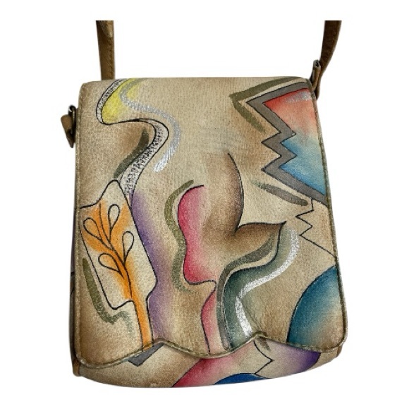 SamSam Handbags - SamSam Genuine Leather Colorful Abstract Hand Painted Design Women's Bag